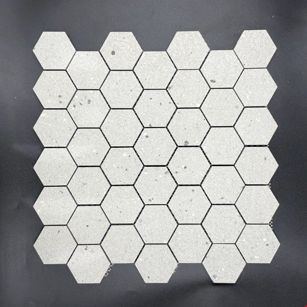 Glass Tile & Stone Presidential Porcelain Series: 2" Hex Mixed Grey Terrazzo PH9825