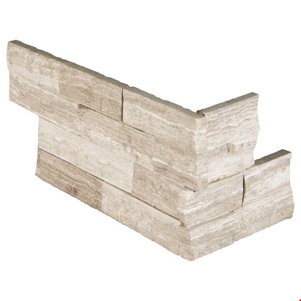 MS International White Oak Ledger Corner 6" x 18" Natural Marble Wall Tile : LPNLMWHIOAK618COR-3DH