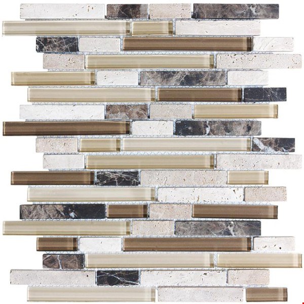 Anatolia Bliss Glass Stone Blend Linear Mosaic 5/8" x Random : Cappuccino 35-010
