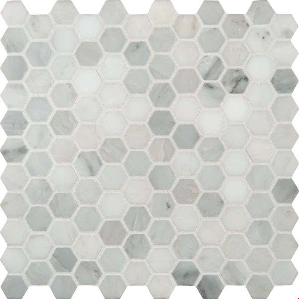MS International Marble: Arabescato Carrara 1" Hexagon Honed Marble Mosaic SMOT-ARA-1HEX