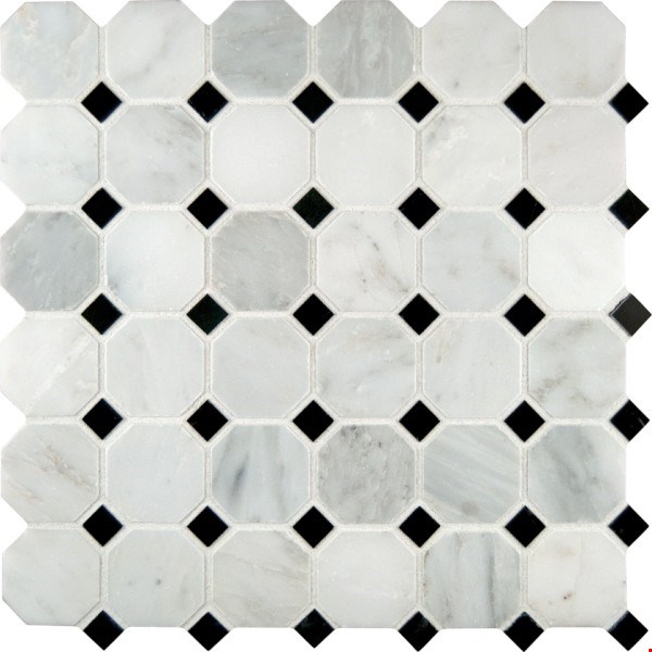 MS International Marble: Arabescato Carrara 2" Octagon Honed Marble Mosaic SMOT-ARA-2OCT