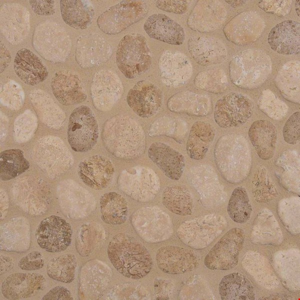 MS International Rio Lago Pebbles Collection: Travertine Blend 11" x 11" Tumbled Pebble Mosaic SMOT-PEB-TRAVBLND