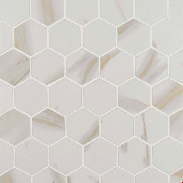 MS International Pietra Series: Calacatta 2" x 2" Hexagon Porcelain Mosaic NCAL2X2HEX