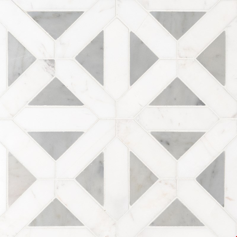 MS International Marble: Bianco Dolomite 12" x 12" Geometrica Marble Mosaic SMOT-BIANDOL-GEOP