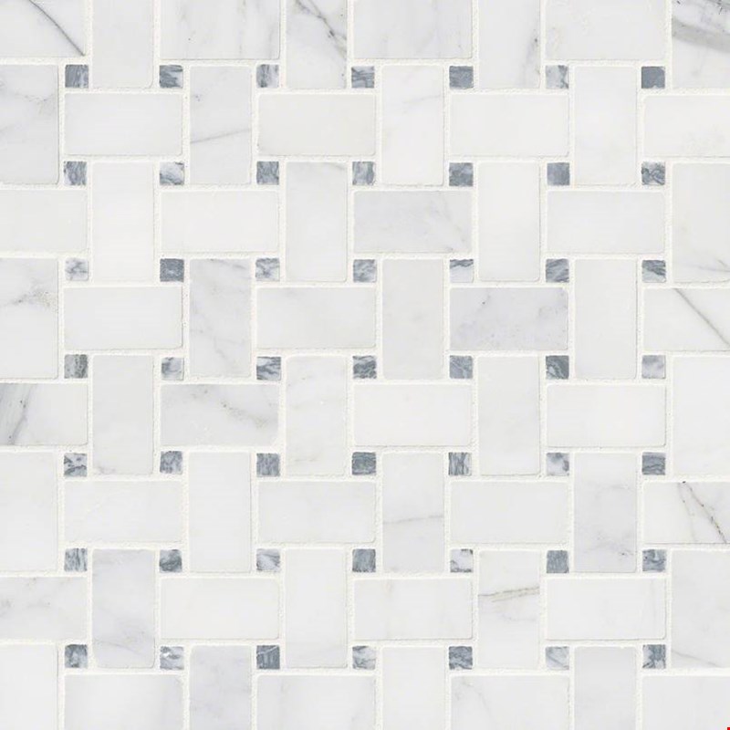 MS International Marble: Calacatta Cressa 12" x 12" Basketweave Marble Mosaic SMOT-CALCRE-BWH