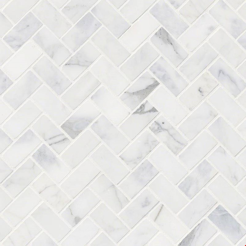 MS International Marble: Calacatta Cressa 12" x 12" Herringbone Marble Mosaic SMOT-CALCRE-HBH
