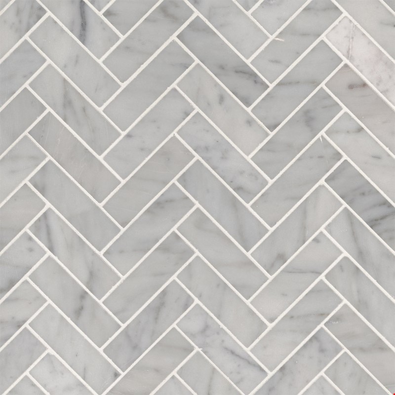 MS International Marble: Carrara White 12" x 12" Herringbone Marble Mosaic SMOT-CAR-1X3HBP