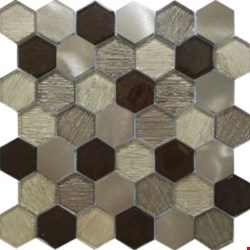 Glass Tile & Stone Hexagon Metallic Fabric Series Mosaic 12